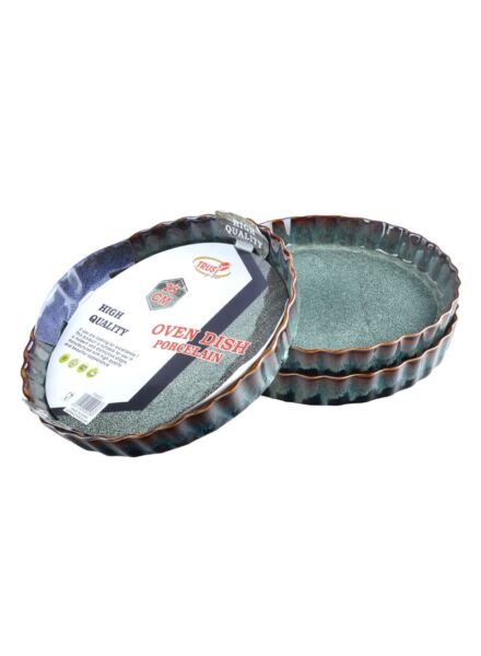 طقم أطباق فرن بورسلين دائرية 3 قطع 25 سم - أخضر غامق