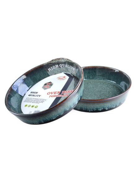 طقم 2 صينية فرن بورسلين مستديرة - اخضر غامق
