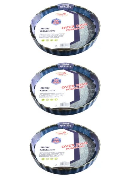 طقم أطباق فرن بورسلين دائرية 3 قطع 25 سم - أزرق