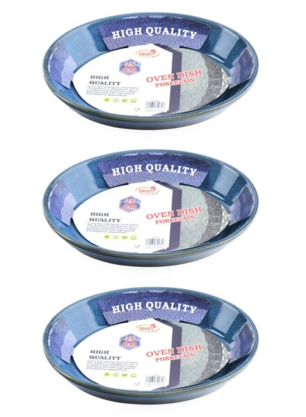 طقم أطباق فرن بورسلين بيضاوية 3 قطع 25 سم - أزرق