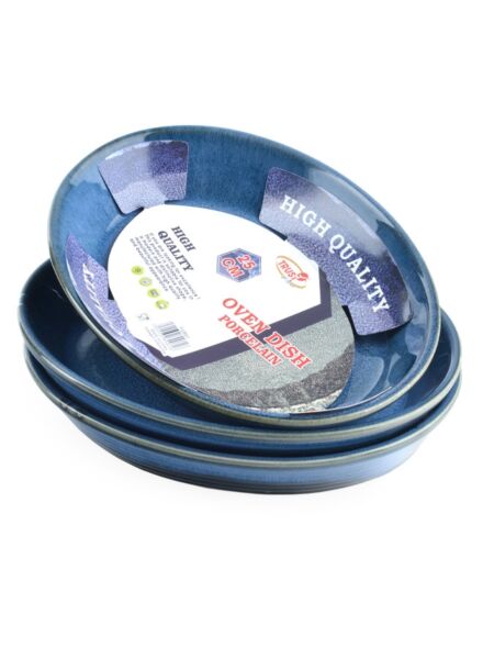 طقم أطباق فرن بورسلين بيضاوية 3 قطع 25 سم - أزرق