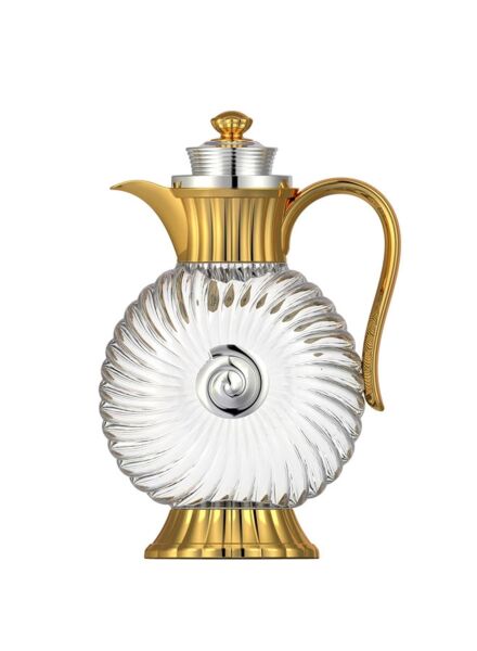 إبريق زجاجي بالغطاء للمياه والعصائر - ذهبي وفضي