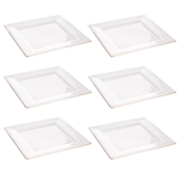 صحون عشاء مربعة 6 قطع - ابيض وذهبي