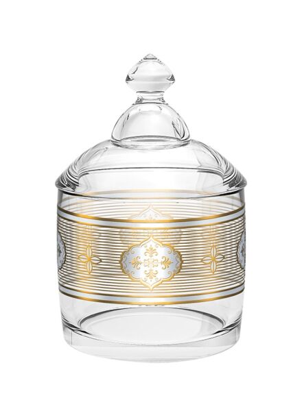 وعاء حلوى فاخر زجاجي مقاس 14 سم - شفاف وذهبي