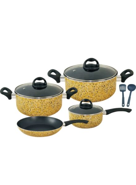 طقم أواني طهي ألمنيوم 9 قطع - أصفر