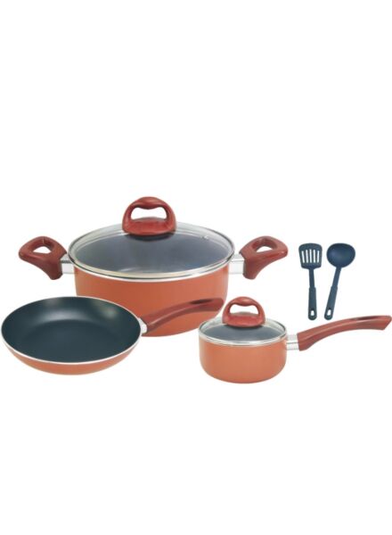 طقم أواني طهي ألمنيوم 7 قطع - بني