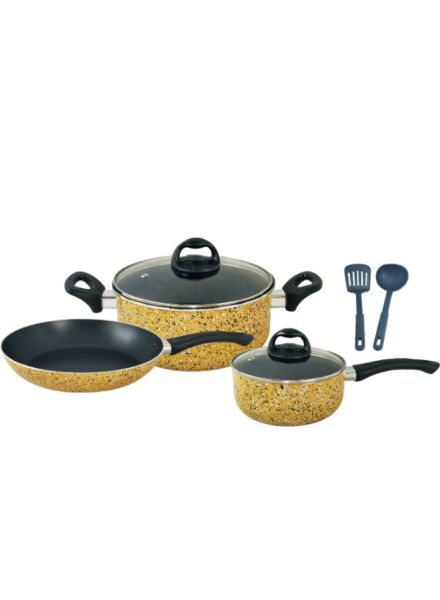 طقم أواني طهي ألمنيوم 7 قطع - أصفر