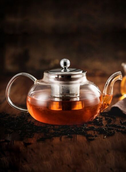 إبريق شاي من زجاجي ومصفاة 600 مل - شفاف