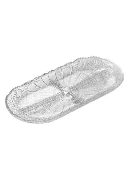 وعاء تقديم زجاجي فاخر بيضاوي مقسم - شفاف