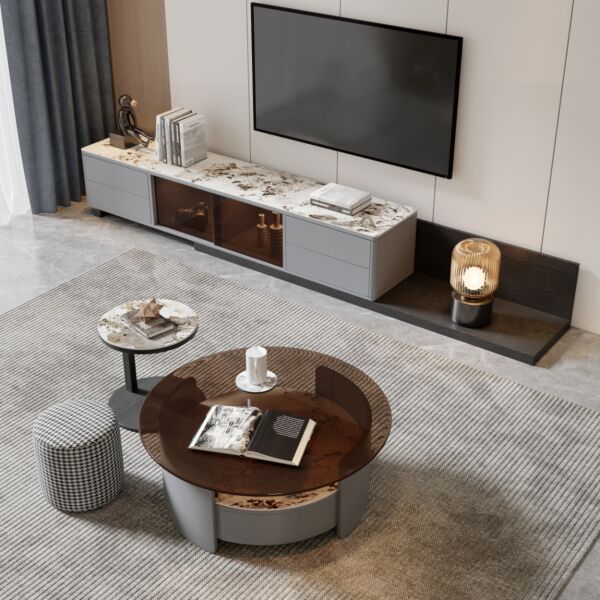 طاولة قهوة جزئين مع مسند اريانا - رمادي بني وأسود