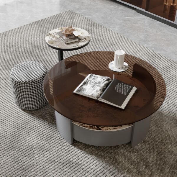 طاولة قهوة جزئين مع مسند اريانا - رمادي بني وأسود