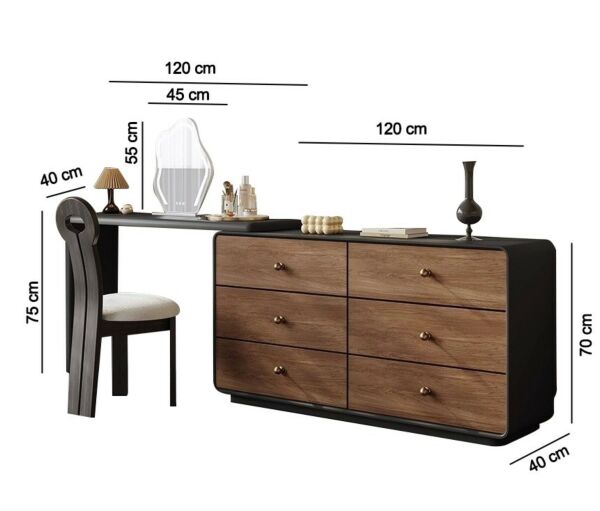 طاولة تزيين مع مرآة باسكال - بني واسود