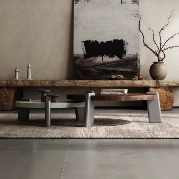 طاولة قهوة من قطعتين بالس - بني ورمادي