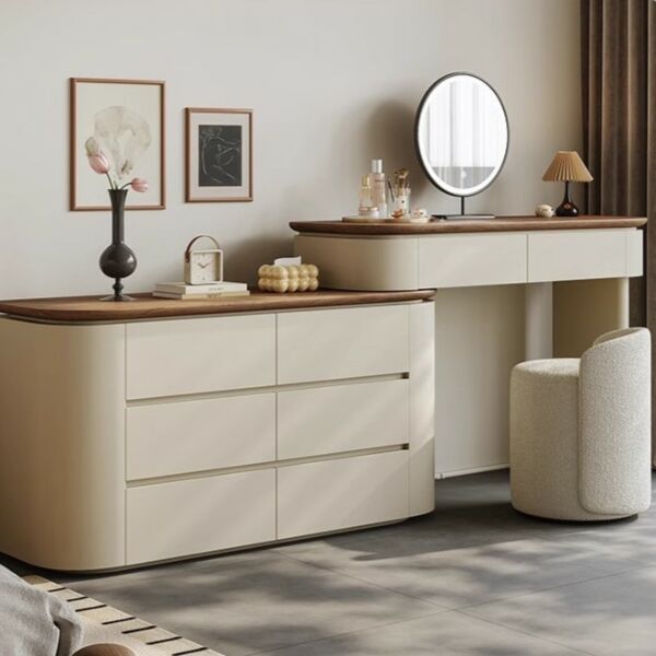 طاولة تزيين مع مرآة شانسي - بيج فاتح