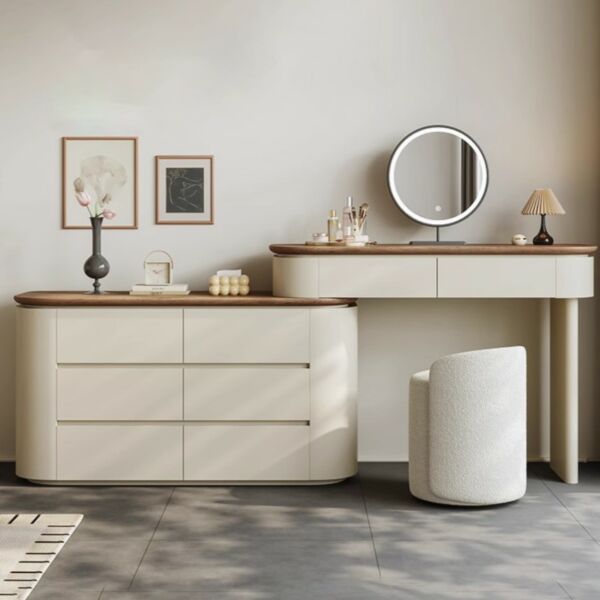 طاولة تزيين مع مرآة شانسي - بيج فاتح