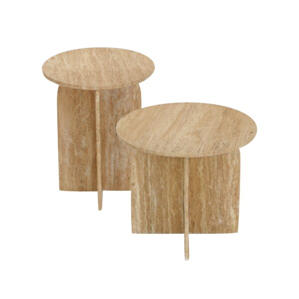 طقم طاولتين جانبية سطح رخامي قطعتين ابيلا - بيج