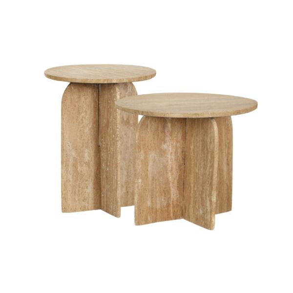 طقم طاولتين جانبية سطح رخامي قطعتين ابيلا - بيج