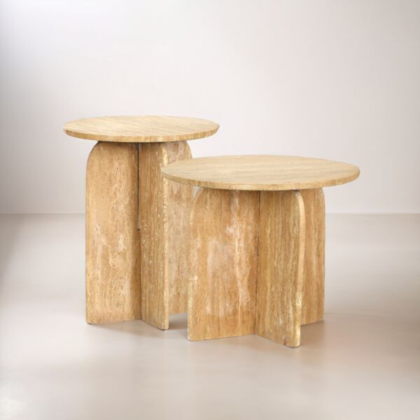 طقم طاولتين جانبية سطح رخامي قطعتين ابيلا - بيج