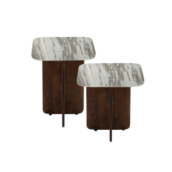 طقم طاولتين جانبية سطح رخامي قطعتين بيلو - رمادي وبني