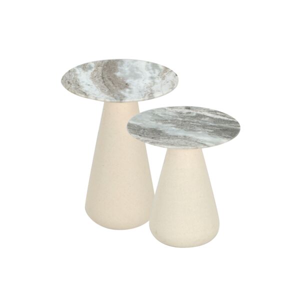 طقم طاولتين جانبية سطح رخامي قطعتين سانا - رمادي وكريمي