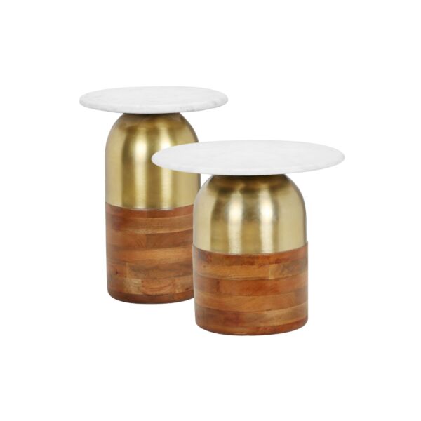 طقم طاولتين جانبية سطح رخامي قطعتين شينزو - ذهبي وبني