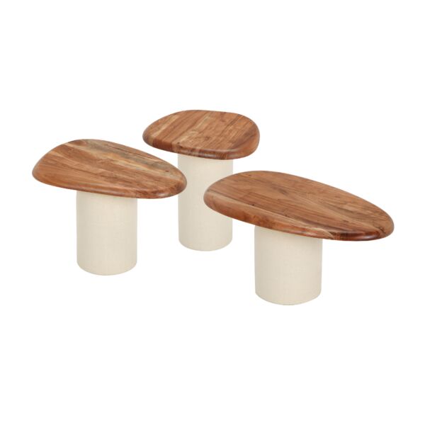 طاولة قهوة 3 قطع سطح خشبي بيكو - كريمي وبني
