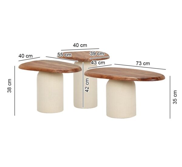 طاولة قهوة 3 قطع سطح خشبي بيكو - كريمي وبني
