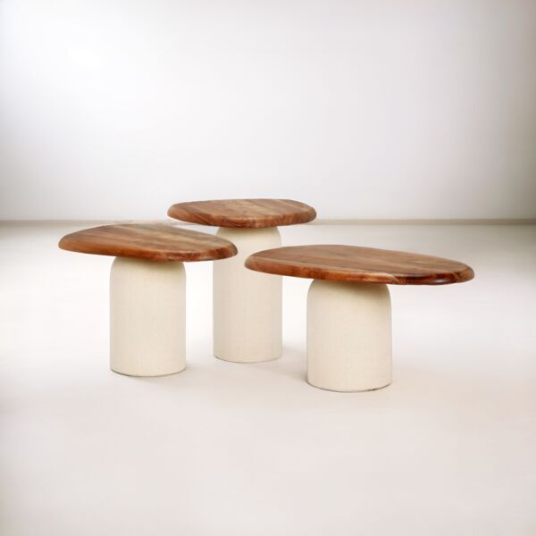 طاولة قهوة 3 قطع سطح خشبي بيكو - كريمي وبني