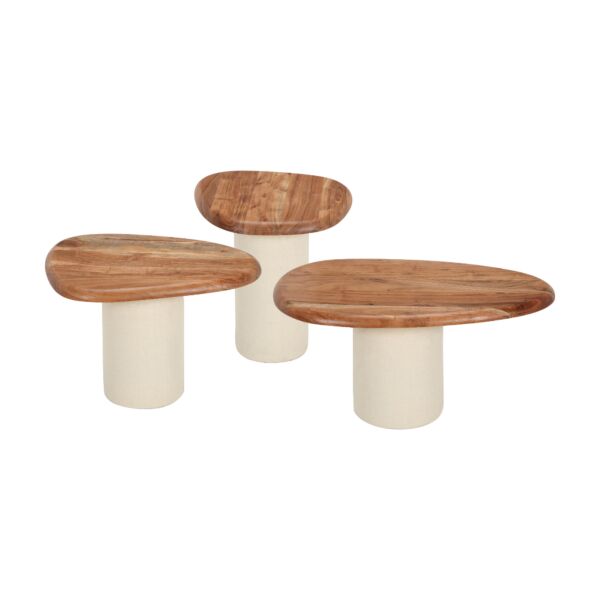 طاولة قهوة 3 قطع سطح خشبي بيكو - كريمي وبني