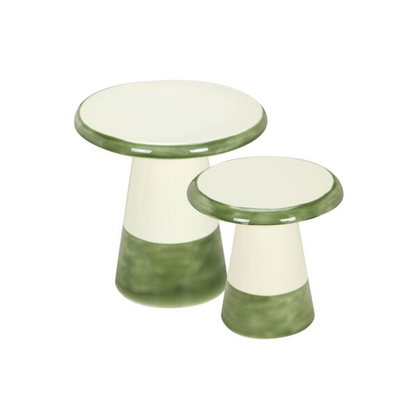طقم طاولتين جانبية بيرال - كريمي واخضر