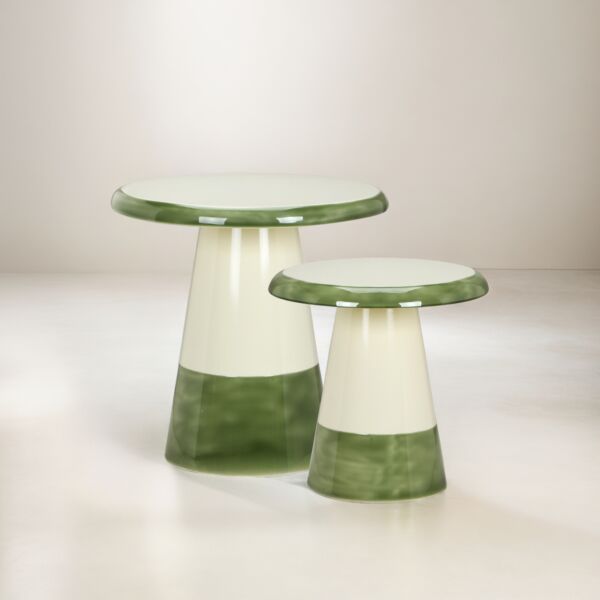 طقم طاولتين جانبية بيرال - كريمي واخضر