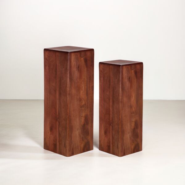 طقم طاولتين جانبية عامود - بني