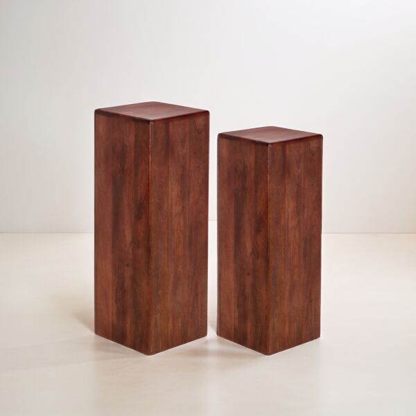 طقم طاولتين جانبية عامود - بني