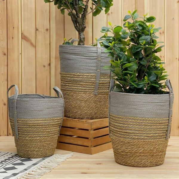 طقم سلال روكسان - 3 قطع - بني ورمادي