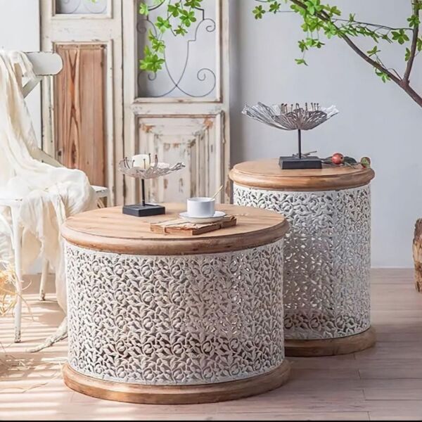 طاولة جانبية كلاسيك خشب و حديد