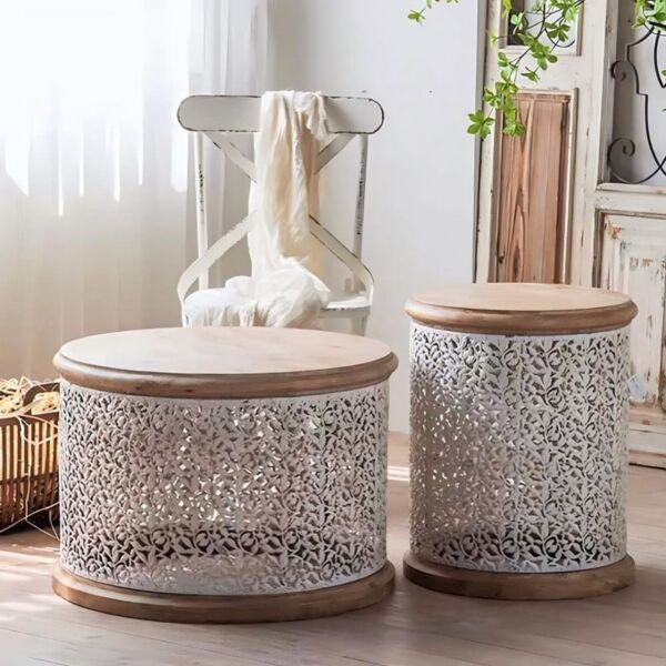 طاولة قهوة كلاسيك خشب و حديد