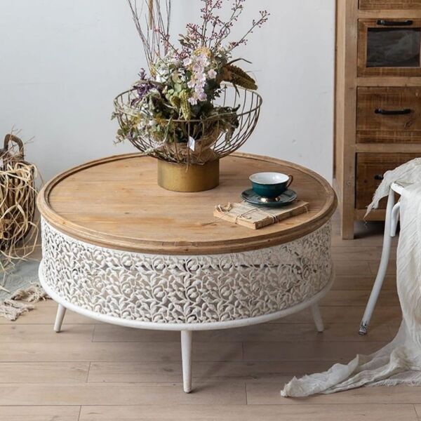 طاولة قهوة دائرية خشب كلاسيك