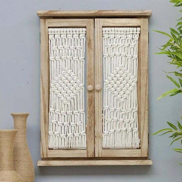 مرآه جدارية خشب وحبال مكرمية