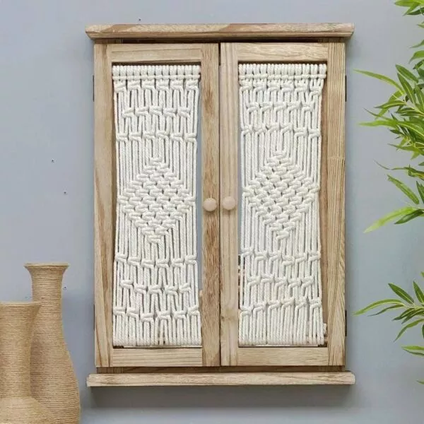 مرآه جدارية خشب وحبال مكرمية