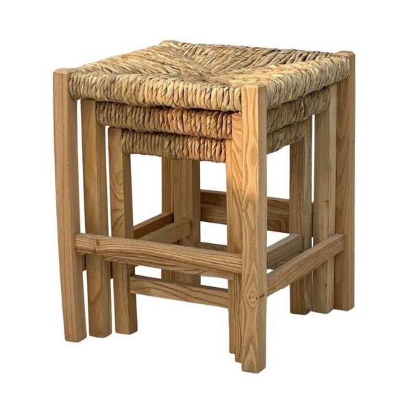 طقم 3 مقاعد خشب و خوص كاثي