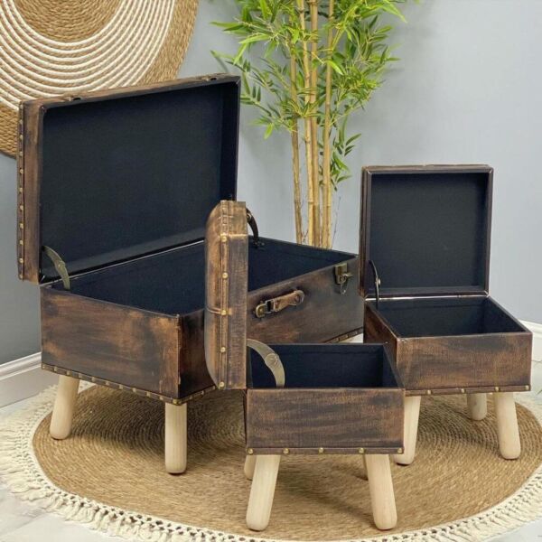 طقم مقعد ومسند قدم 3 قطع بمساحة تخزين صندوق