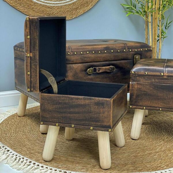 طقم مقعد ومسند قدم 3 قطع بمساحة تخزين صندوق