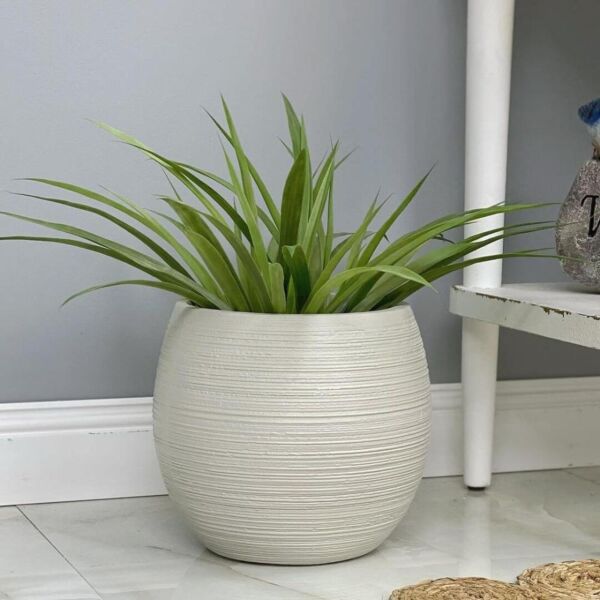 ‏مركن زرع فخار صغير - أبيض