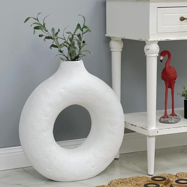 فازة فخار مدورة اوستاد - ابيض