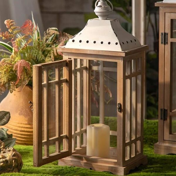 طقم فانوس خشب وحديد قطعتين فينويل