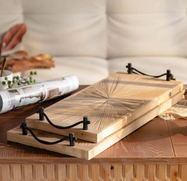 طقم صواني تقديم خشب قطعتين كورتن