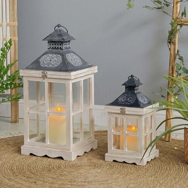 ديكور فانوس خشب لانجين - ابيض