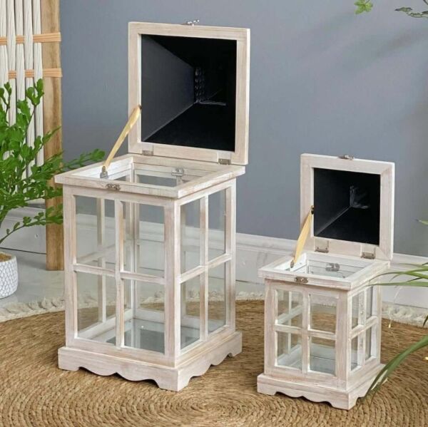 ديكور فانوس خشب لانجين - ابيض