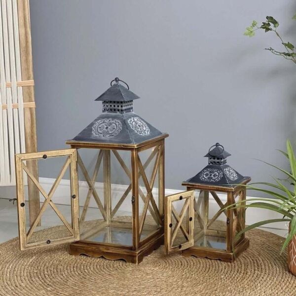 ديكور طقم فانوس خشب وحديد