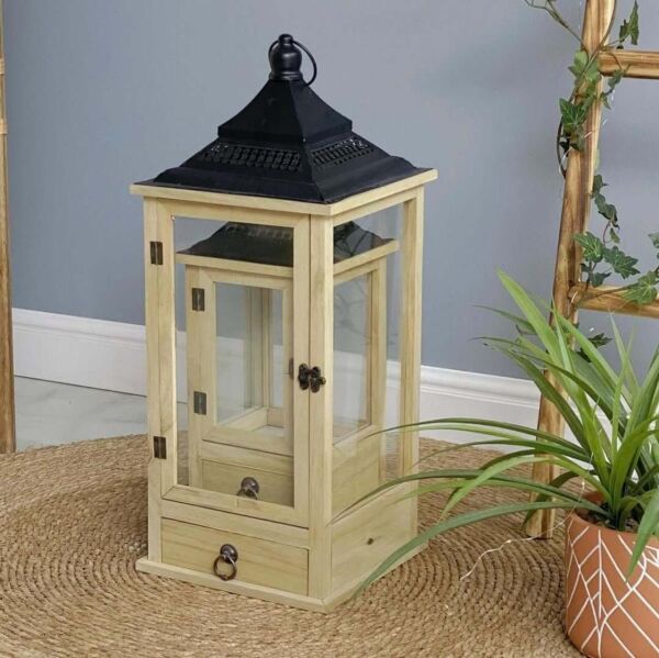 طقم فانوس خشب وحديد قطعتين